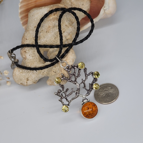 Genuine Baltic Amber/Citrine Stone Silver Pendant - Picture 2 of 7